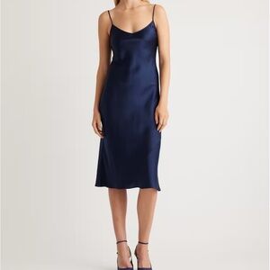Quince 100% Washable Silk Navy Slip Dress